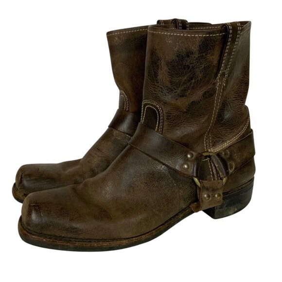 Frye Mens Harness Biker Engineer Boots Size 13 Distressed Brown Leather - Picture 1 of 13